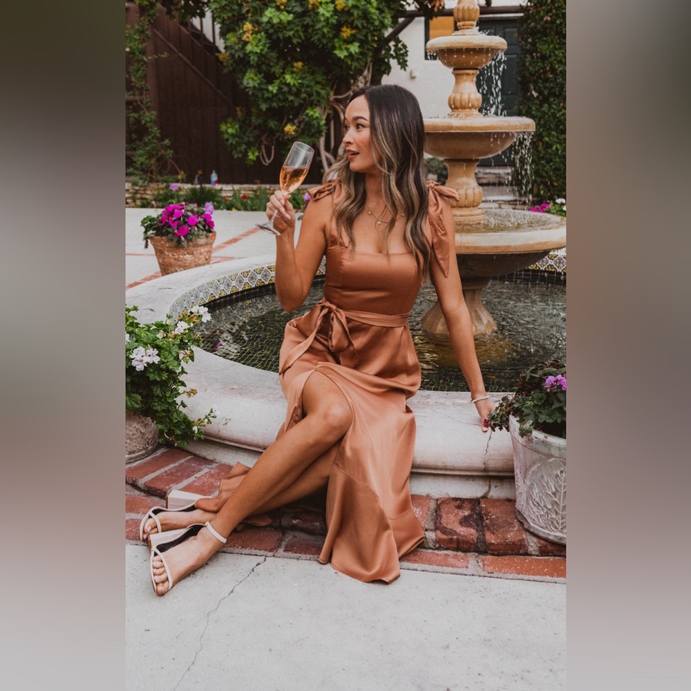 Show Me Your MuMu Claire Midi Dress in Copper Luxe Satin Size XL Bridesmaid